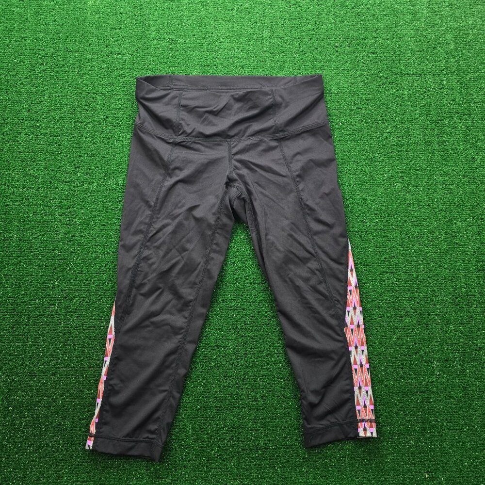 Athleta Pants Womens XS Black Leggings Zig Zag Stretch Capri Workout Gym Yoga